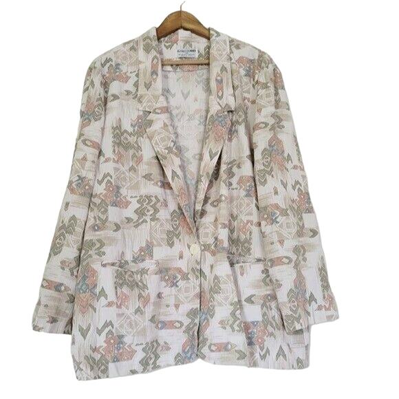 Vtg Aztec Southwestern Blazer Womens 20 XXL Lightweight Bohemian Pastel Earthy - Picture 1 of 11